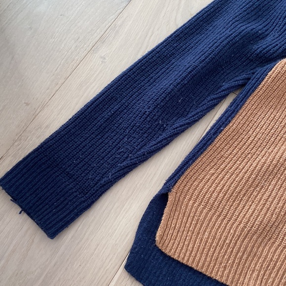 Madewell Tan & Navy Color Block Thompson Pocket Pullover Sweater - Picture 5 of 6